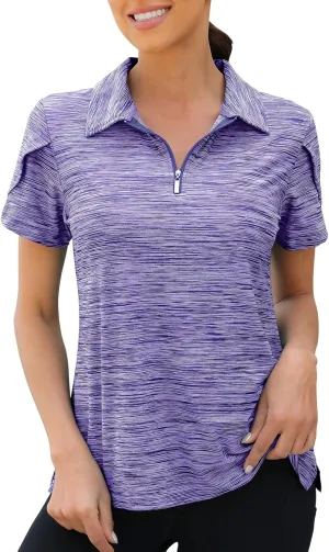 Viracy Womens Golf Polo Shirts 1/4 Zip Up Overlap Short Sleeve Quick Dry Workout Tops