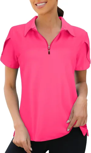 Viracy Womens Golf Polo Shirts 1/4 Zip Up Overlap Short Sleeve Quick Dry Workout Tops