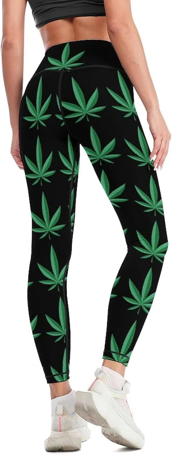 Weed Leaf Pot Cannabis Marijuana Women Yoga Pants High Waist Slim Sports Trousers Elastic Yoga Legging Skinny Pant