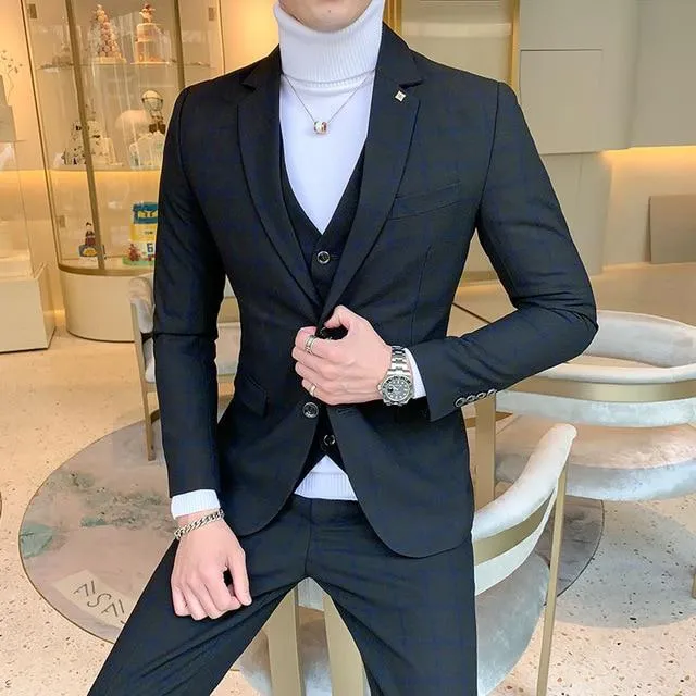 West Louis England Style Plaid Slim Fit 3 Piece Suit