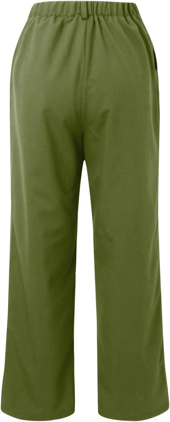 Wide Leg Pants for Women Waffle Knit Casual Palazzo Elastic High Waist Pants Baggy Flowy Dress Trousers with Pockets