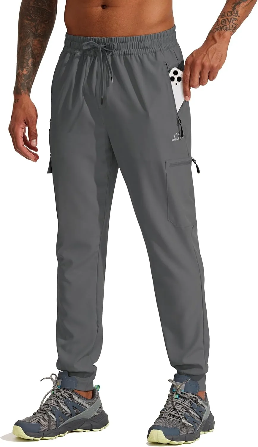 Willit Men's Hiking Joggers Travel Athletic Pants Lightweight Quick Dry Outdoor Running Pants with Zipper Pockets