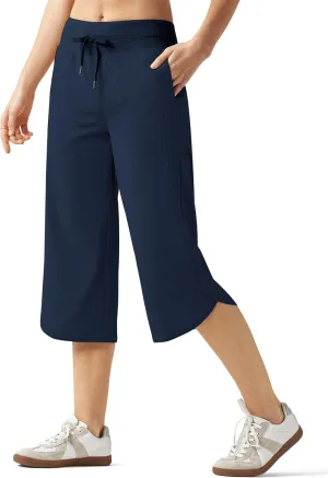 Willit Women's Capri Athletic Hiking Wide Leg Quick Dry Capri Pants Casual Lightweight Summer Cropped Pants