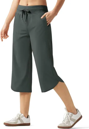 Willit Women's Capri Athletic Hiking Wide Leg Quick Dry Capri Pants Casual Lightweight Summer Cropped Pants