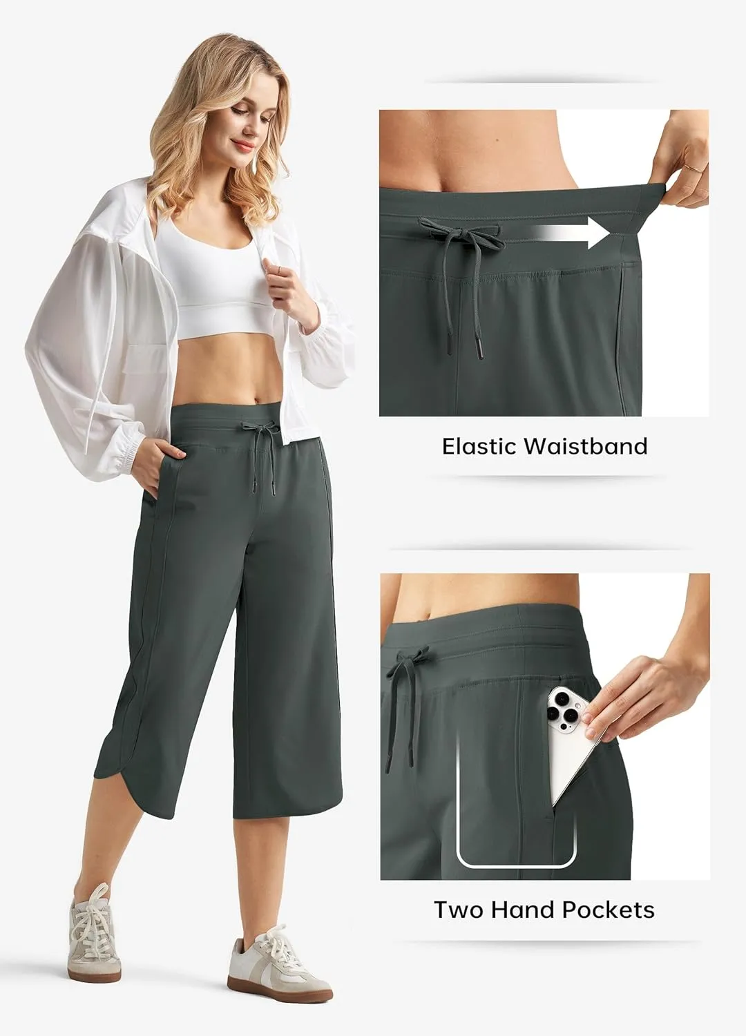 Willit Women's Capri Athletic Hiking Wide Leg Quick Dry Capri Pants Casual Lightweight Summer Cropped Pants