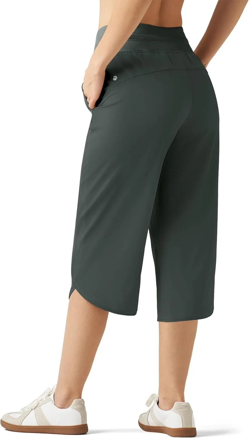 Willit Women's Capri Athletic Hiking Wide Leg Quick Dry Capri Pants Casual Lightweight Summer Cropped Pants