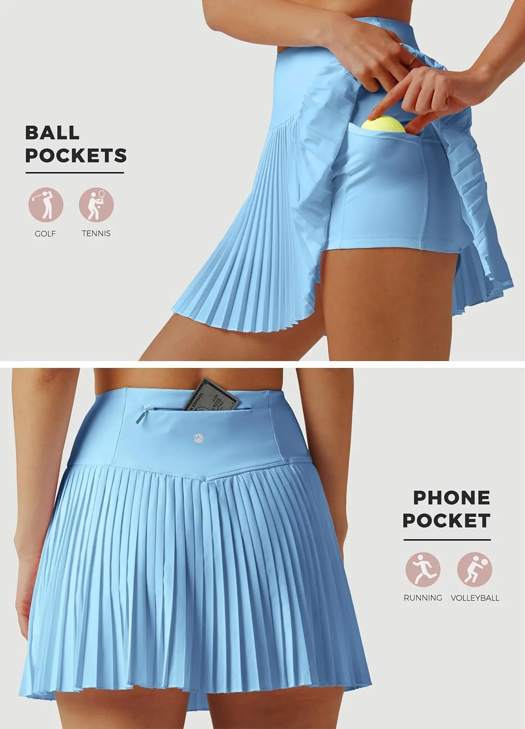 Willit Womens Pleated Tennis Skirts with Shorts Athletic Golf Skorts High Waisted Lightweight Zipper Pockets