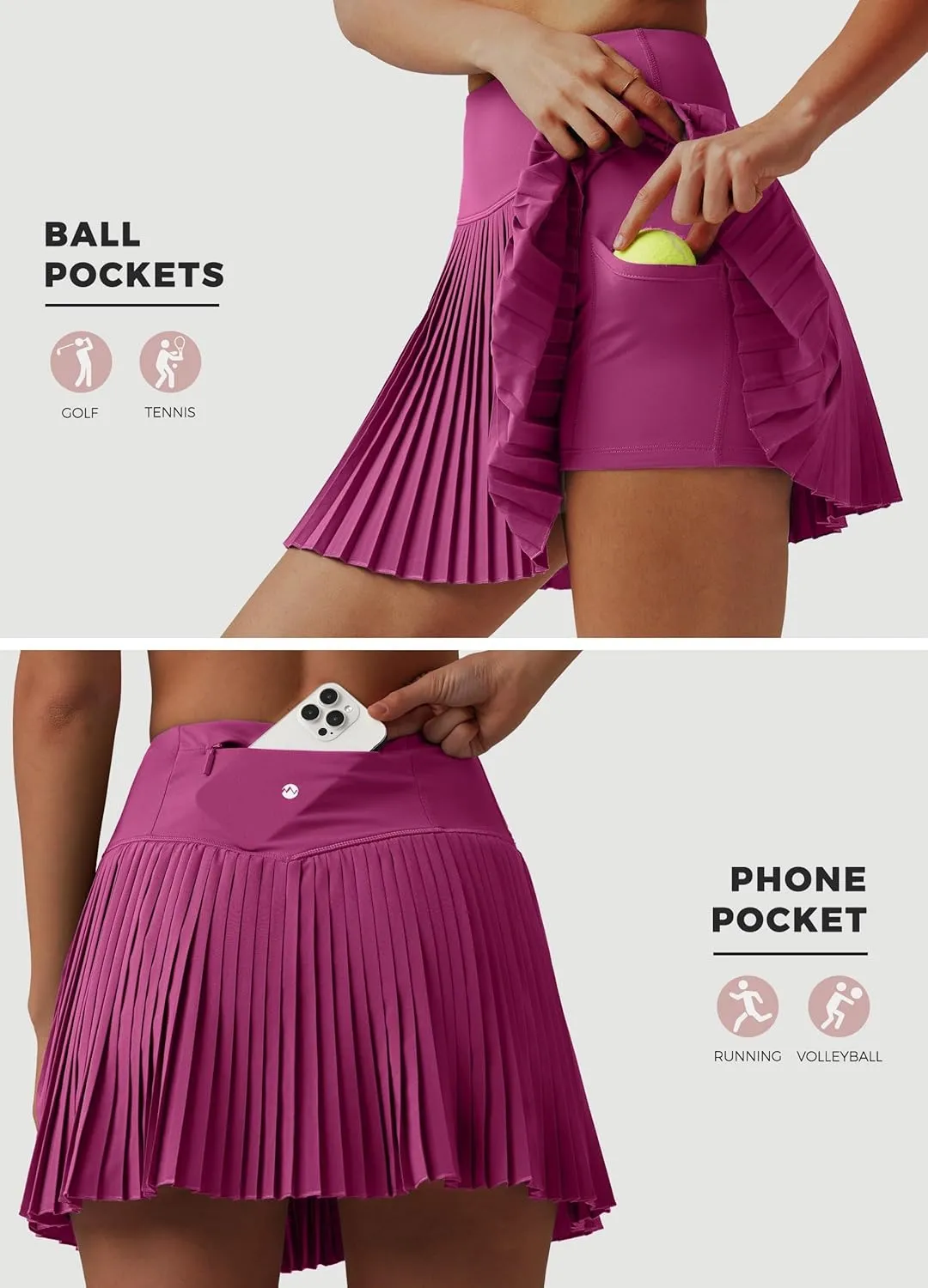 Willit Womens Pleated Tennis Skirts with Shorts Athletic Golf Skorts High Waisted Lightweight Zipper Pockets