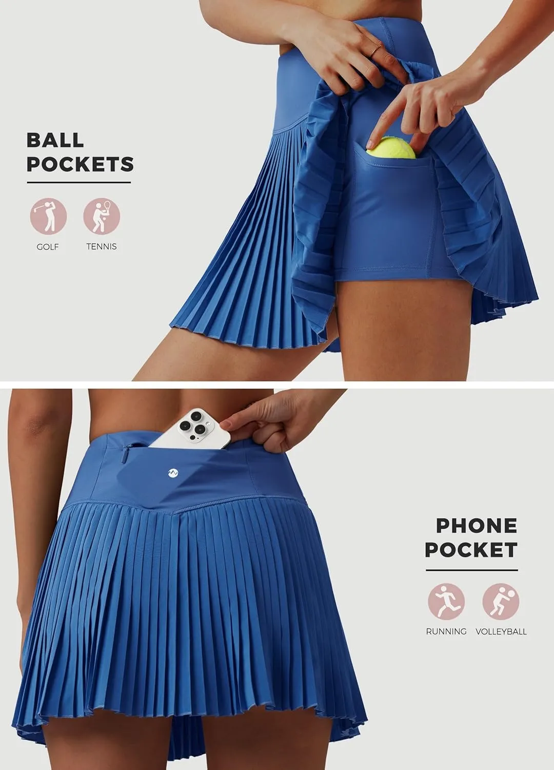 Willit Womens Pleated Tennis Skirts with Shorts Athletic Golf Skorts High Waisted Lightweight Zipper Pockets