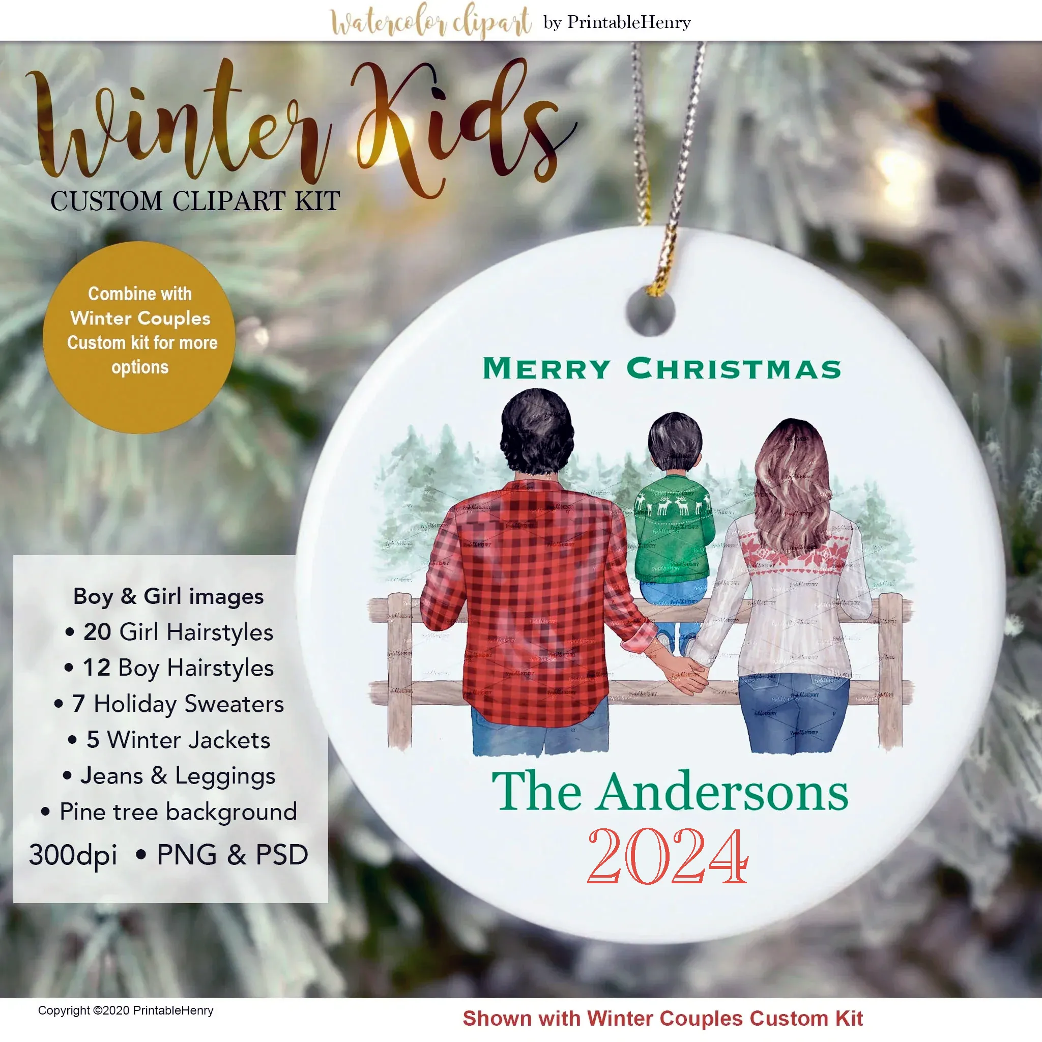 Winter Kids Custom watercolor clipart