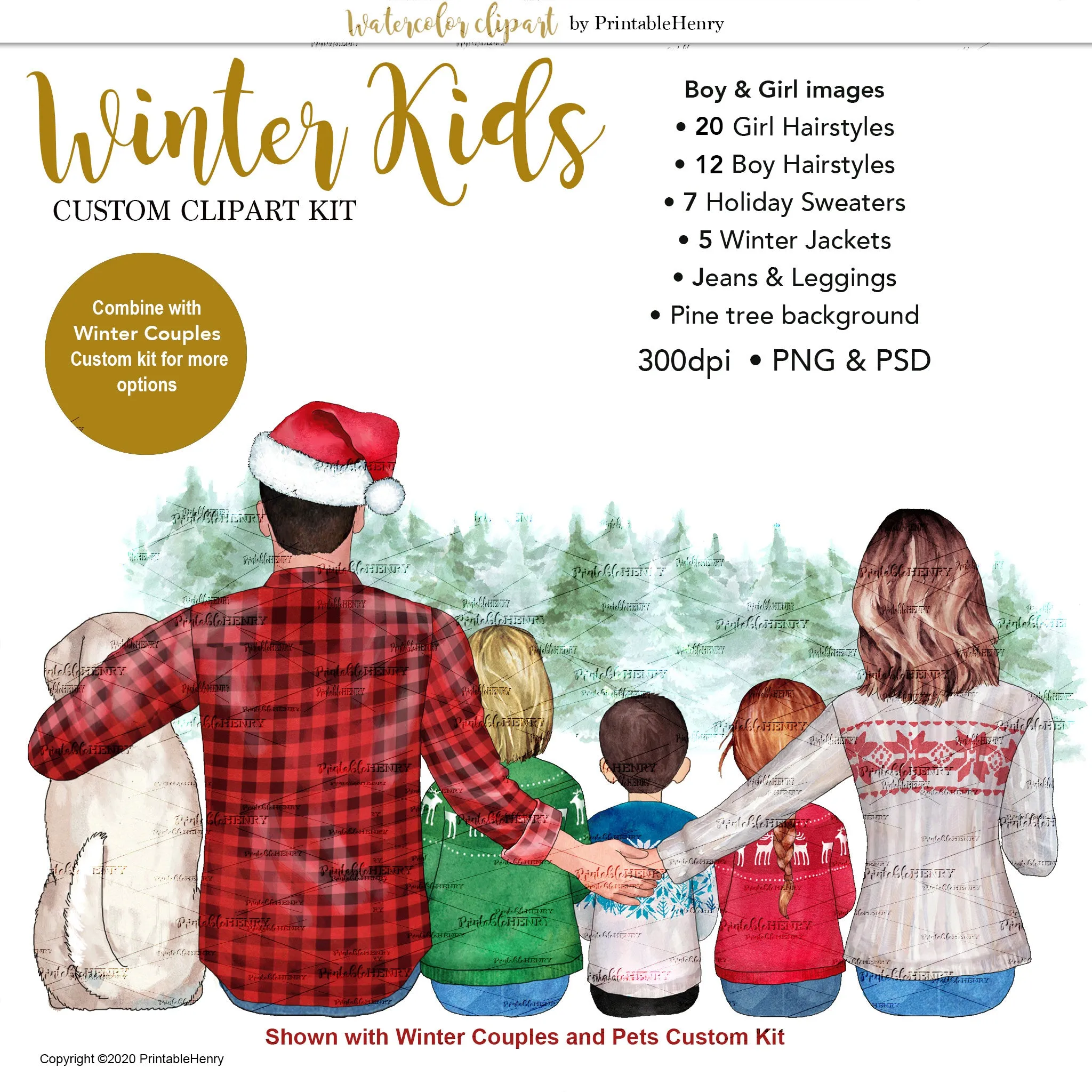 Winter Kids Custom watercolor clipart