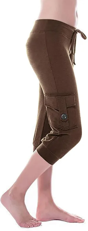 Wkishenl Capri Pants for Women Summer 2025 Drawstring Elastic High Waist Cargo Pants with Pockets Solid Color Button Joggers