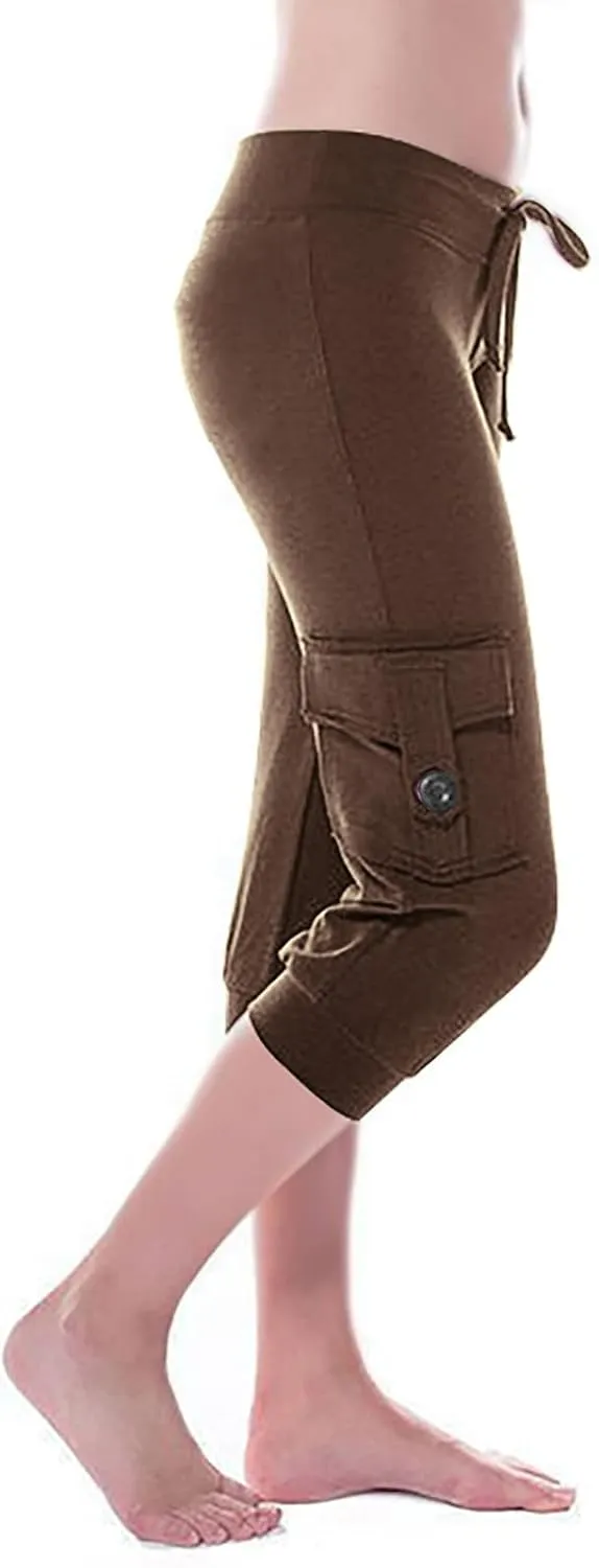 Wkishenl Capri Pants for Women Summer 2025 Drawstring Elastic High Waist Cargo Pants with Pockets Solid Color Button Joggers