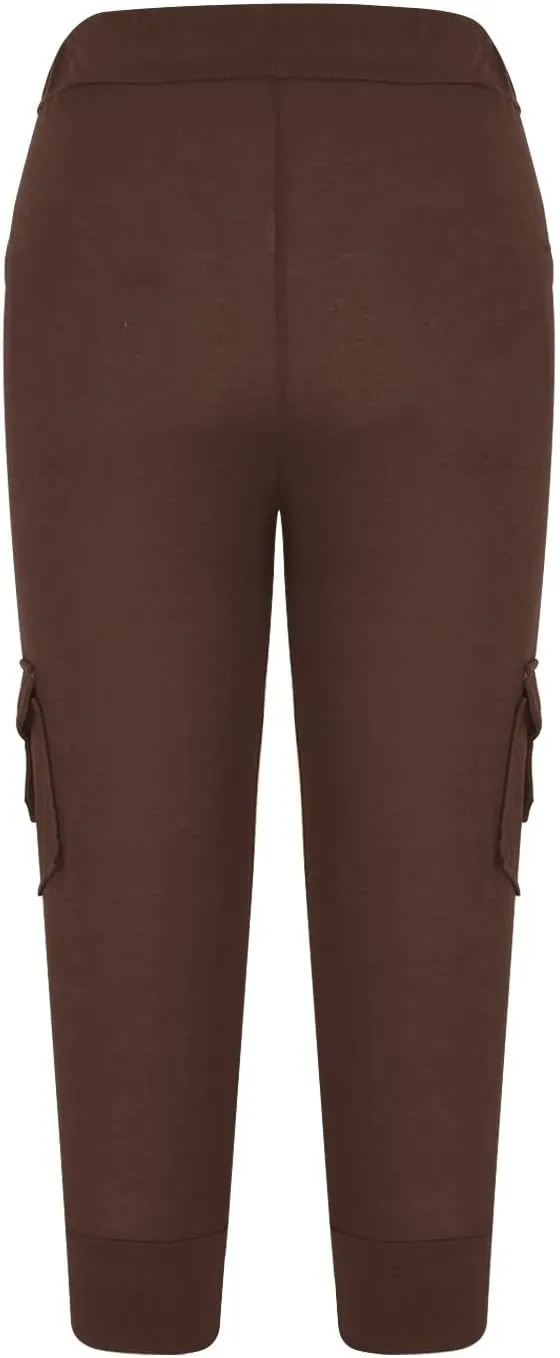 Wkishenl Capri Pants for Women Summer 2025 Drawstring Elastic High Waist Cargo Pants with Pockets Solid Color Button Joggers