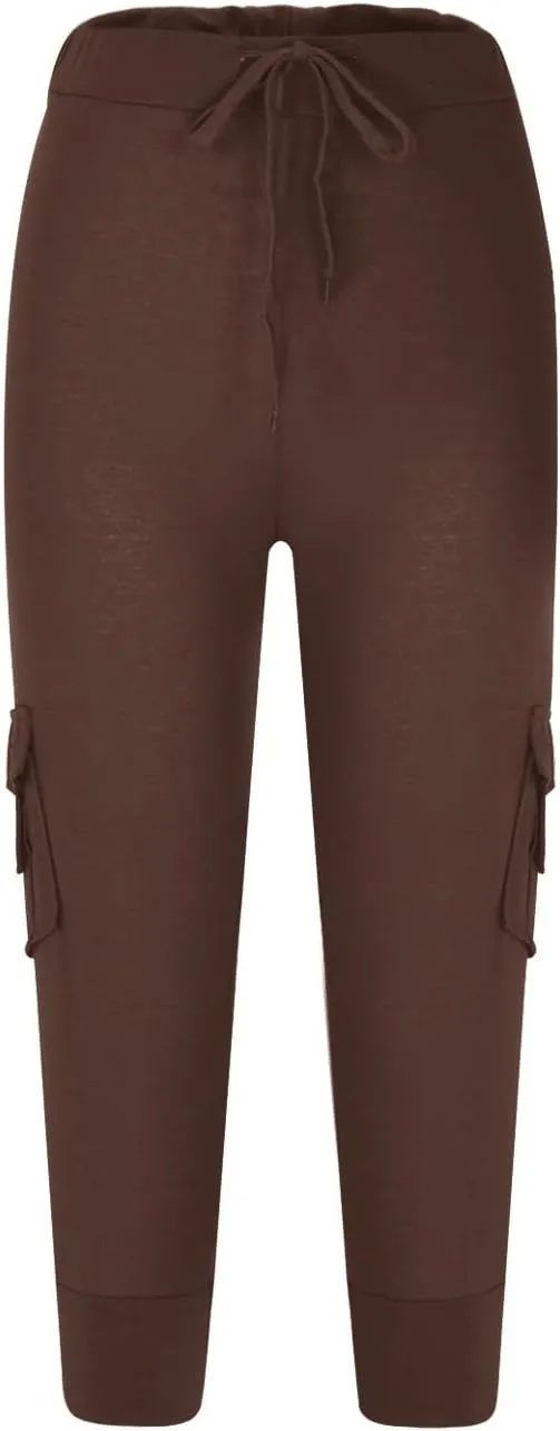 Wkishenl Capri Pants for Women Summer 2025 Drawstring Elastic High Waist Cargo Pants with Pockets Solid Color Button Joggers