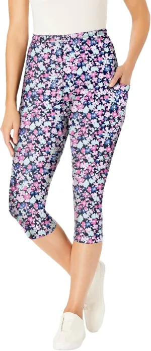 Woman Within Plus Size Printed Pocket Capri