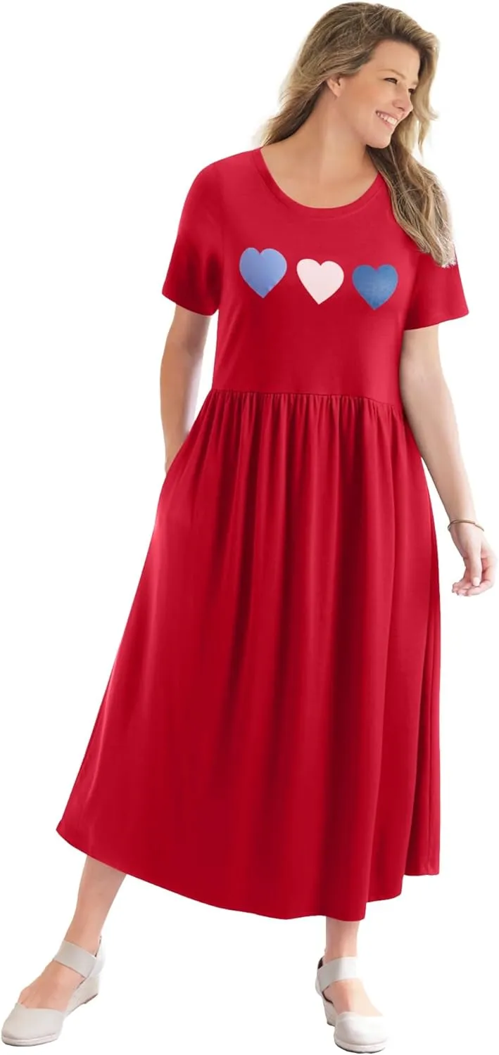 Woman Within Plus Size Short-Sleeve Scoopneck Empire Waist Dress