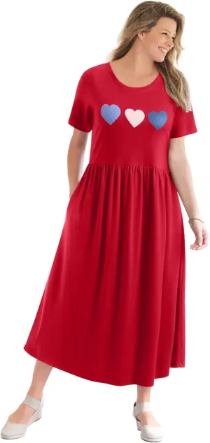 Woman Within Plus Size Short-Sleeve Scoopneck Empire Waist Dress