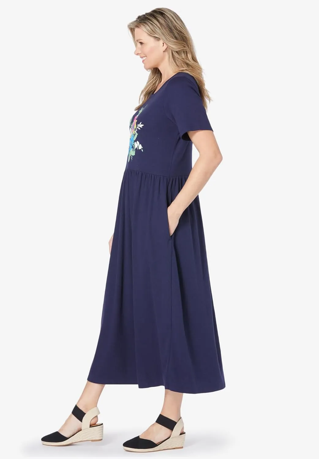 Woman Within Plus Size Short-Sleeve Scoopneck Empire Waist Dress