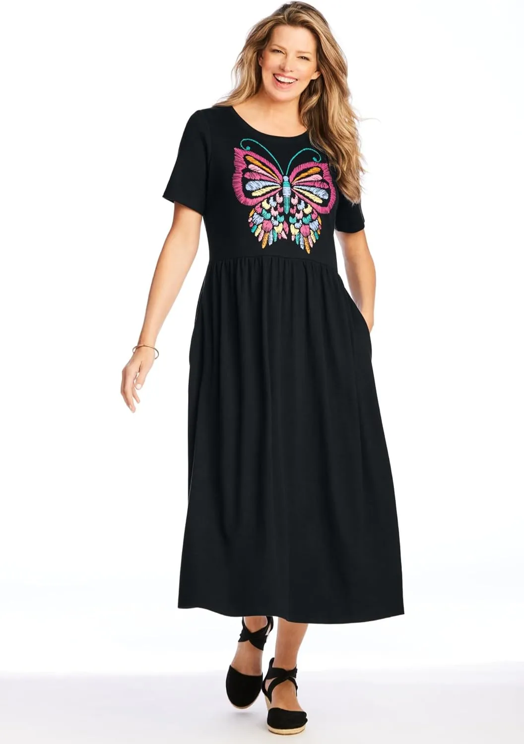 Woman Within Plus Size Short-Sleeve Scoopneck Empire Waist Dress