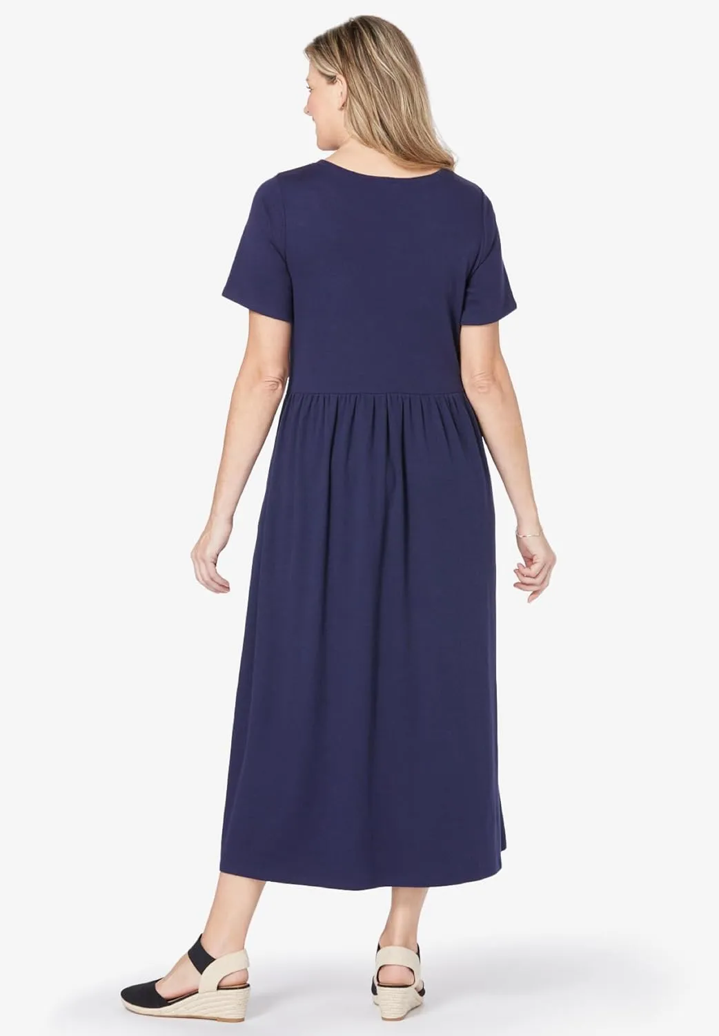 Woman Within Plus Size Short-Sleeve Scoopneck Empire Waist Dress