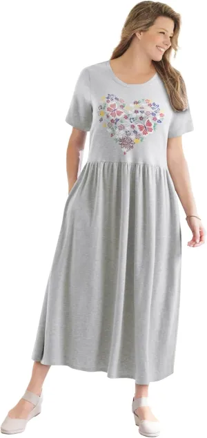 Woman Within Plus Size Short-Sleeve Scoopneck Empire Waist Dress