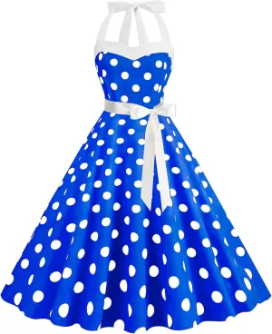 Women 1950s Retro Audrey Hepburn Dress Self Tie Backless Polka Dot 50s 60s Vintage Swing Cocktail Tea Party Dresses