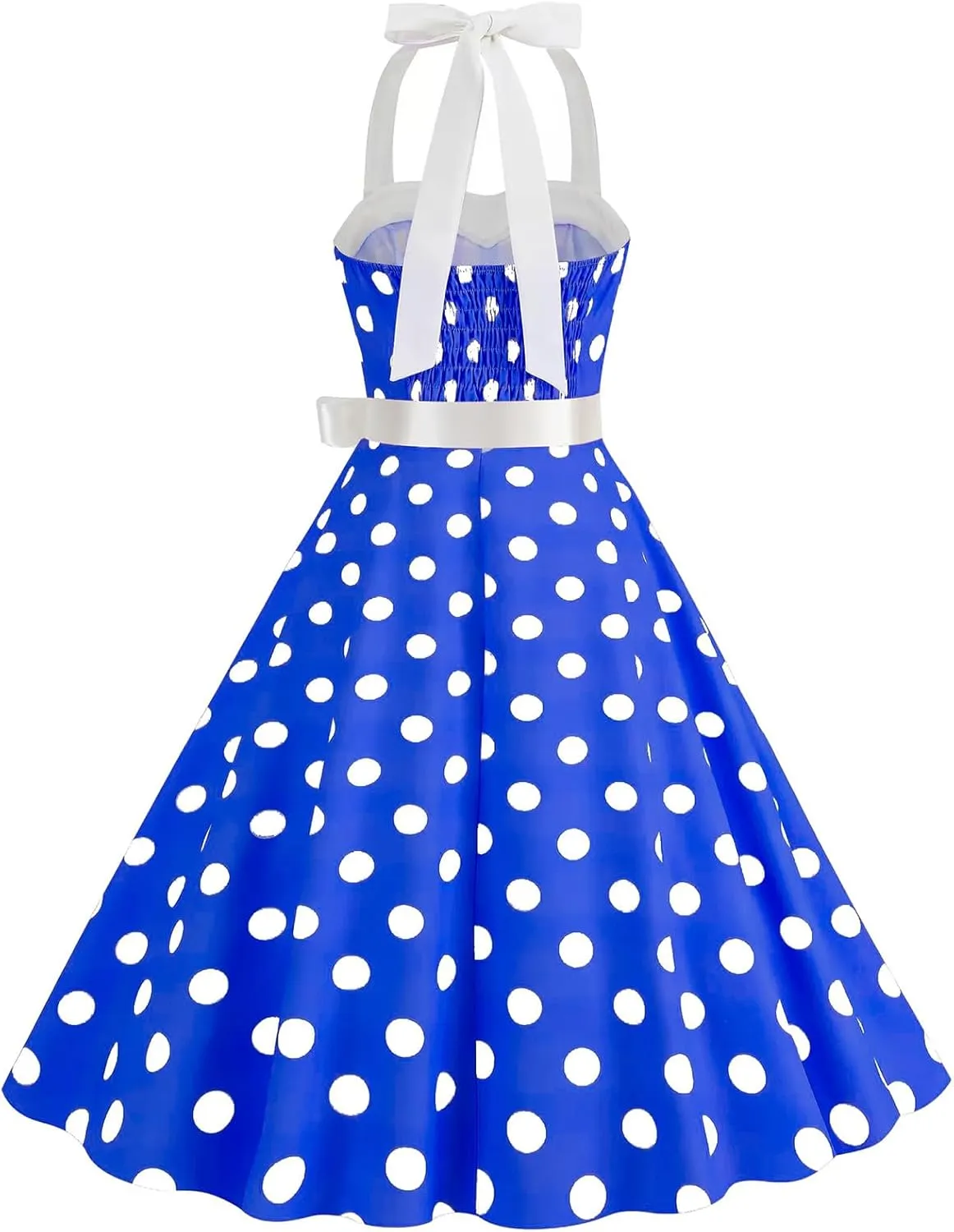 Women 1950s Retro Audrey Hepburn Dress Self Tie Backless Polka Dot 50s 60s Vintage Swing Cocktail Tea Party Dresses