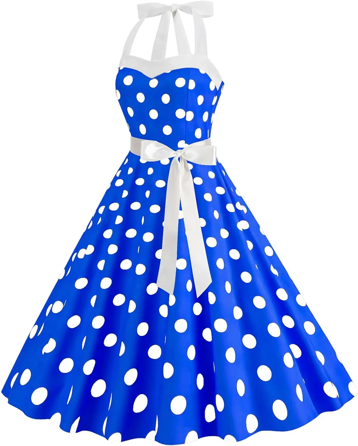 Women 1950s Retro Audrey Hepburn Dress Self Tie Backless Polka Dot 50s 60s Vintage Swing Cocktail Tea Party Dresses