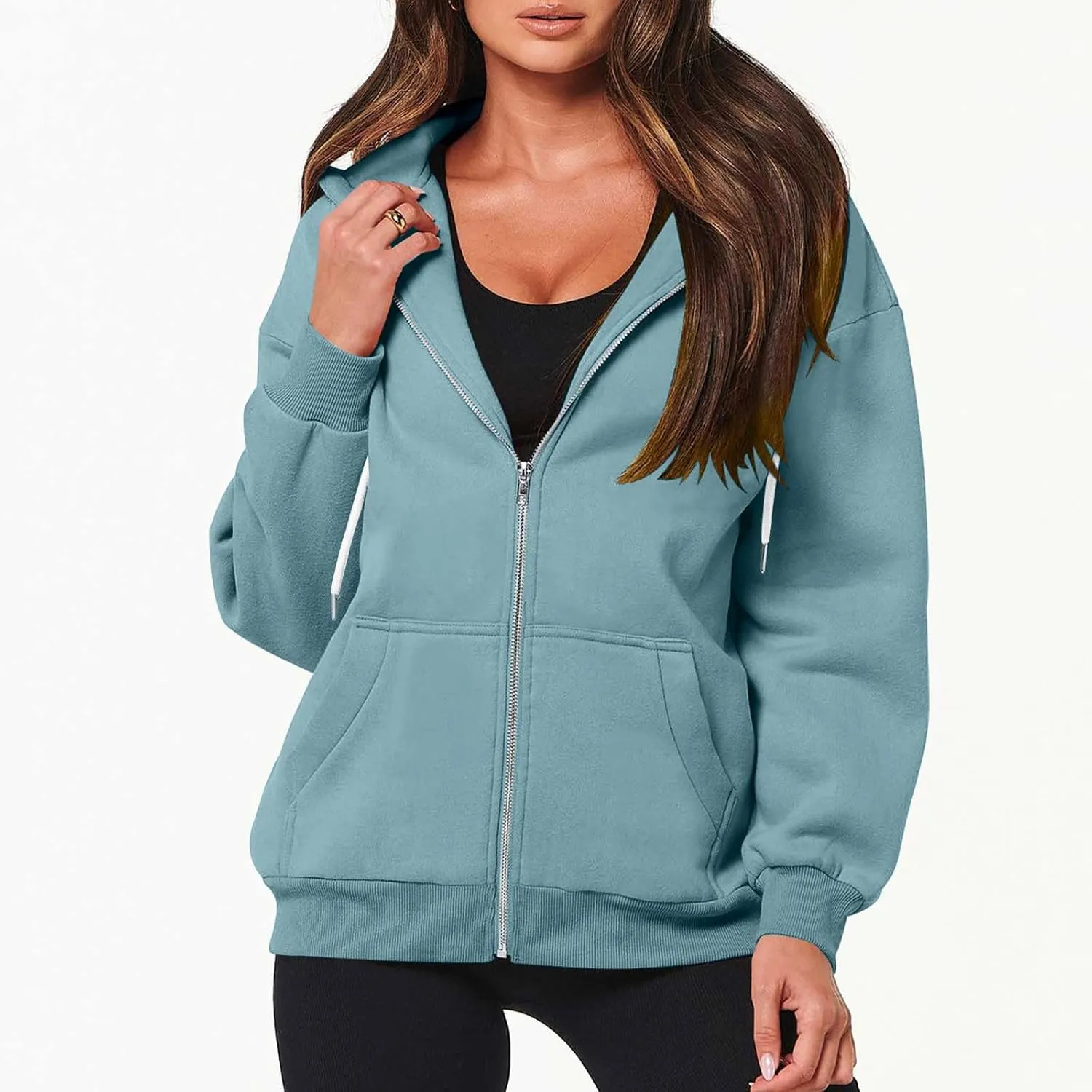 Women 2024 Zip Up Oversized Sweatshirt Long Sleeve Jackets Comfort Casual Sweaters Y2K Trendy Fall Fashion Clothes