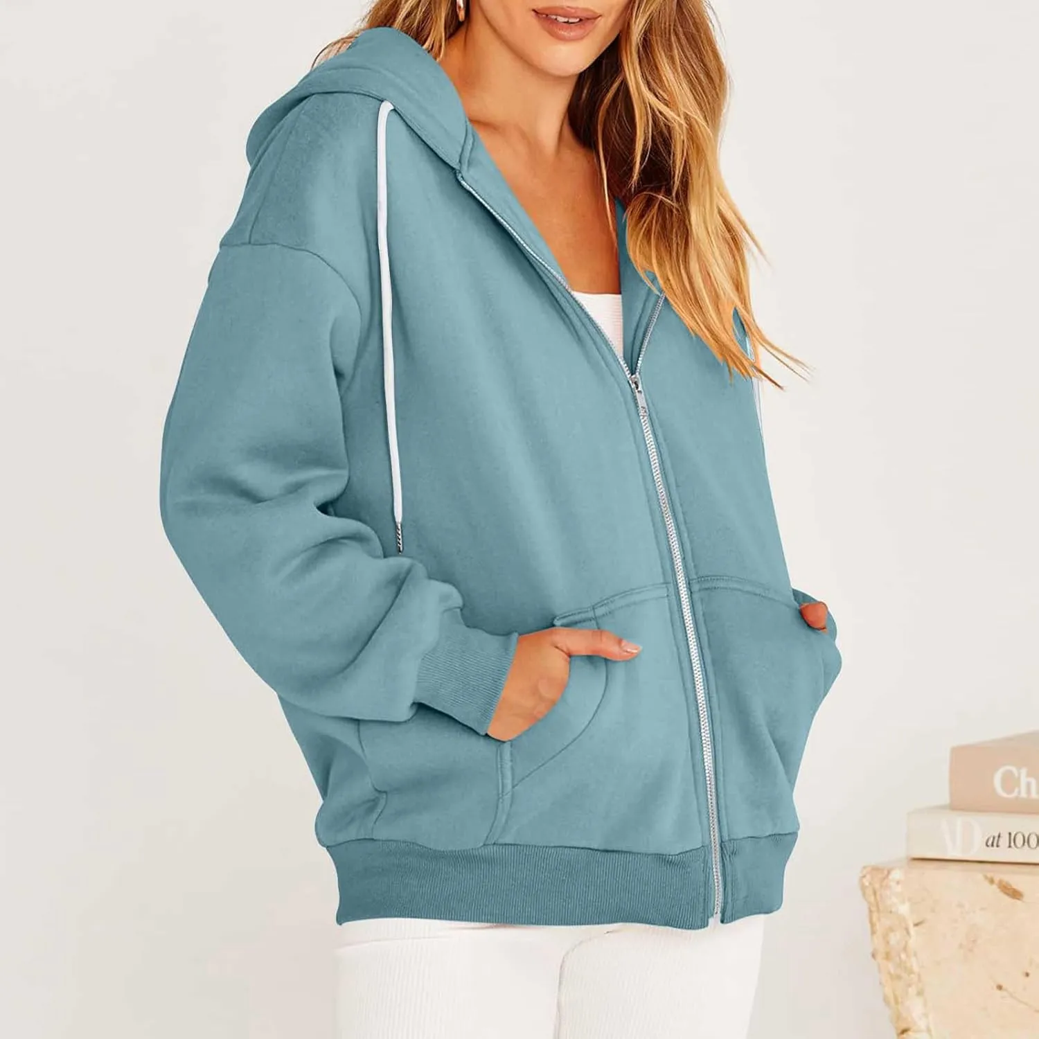 Women 2024 Zip Up Oversized Sweatshirt Long Sleeve Jackets Comfort Casual Sweaters Y2K Trendy Fall Fashion Clothes