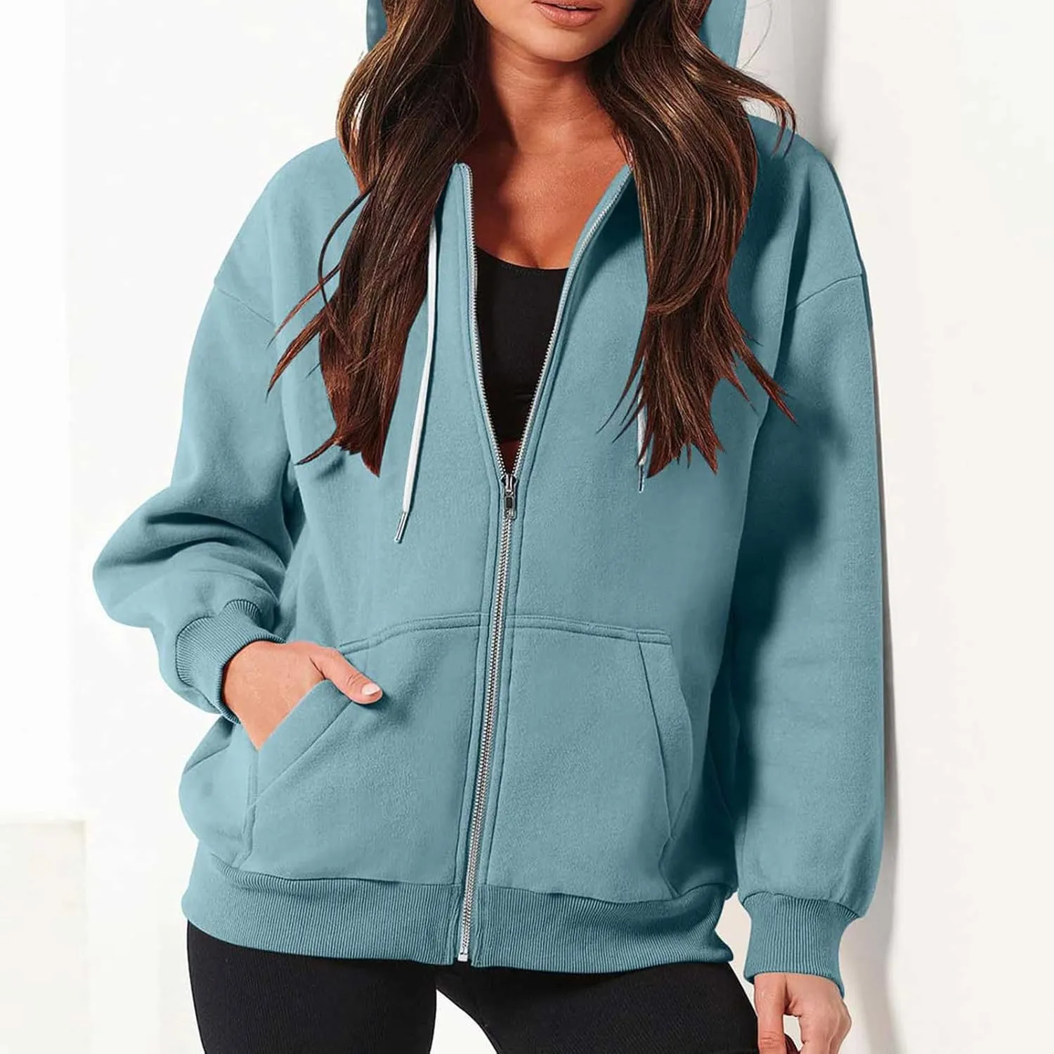 Women 2024 Zip Up Oversized Sweatshirt Long Sleeve Jackets Comfort Casual Sweaters Y2K Trendy Fall Fashion Clothes