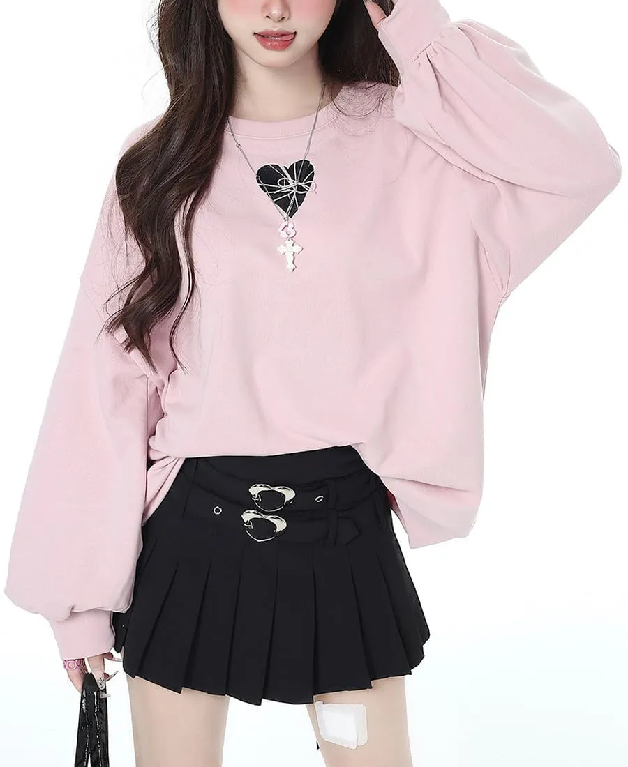 Women Back Lace Up Sweatshirt Long Sleeve Crew Neck Pullover Cute Style Outwear