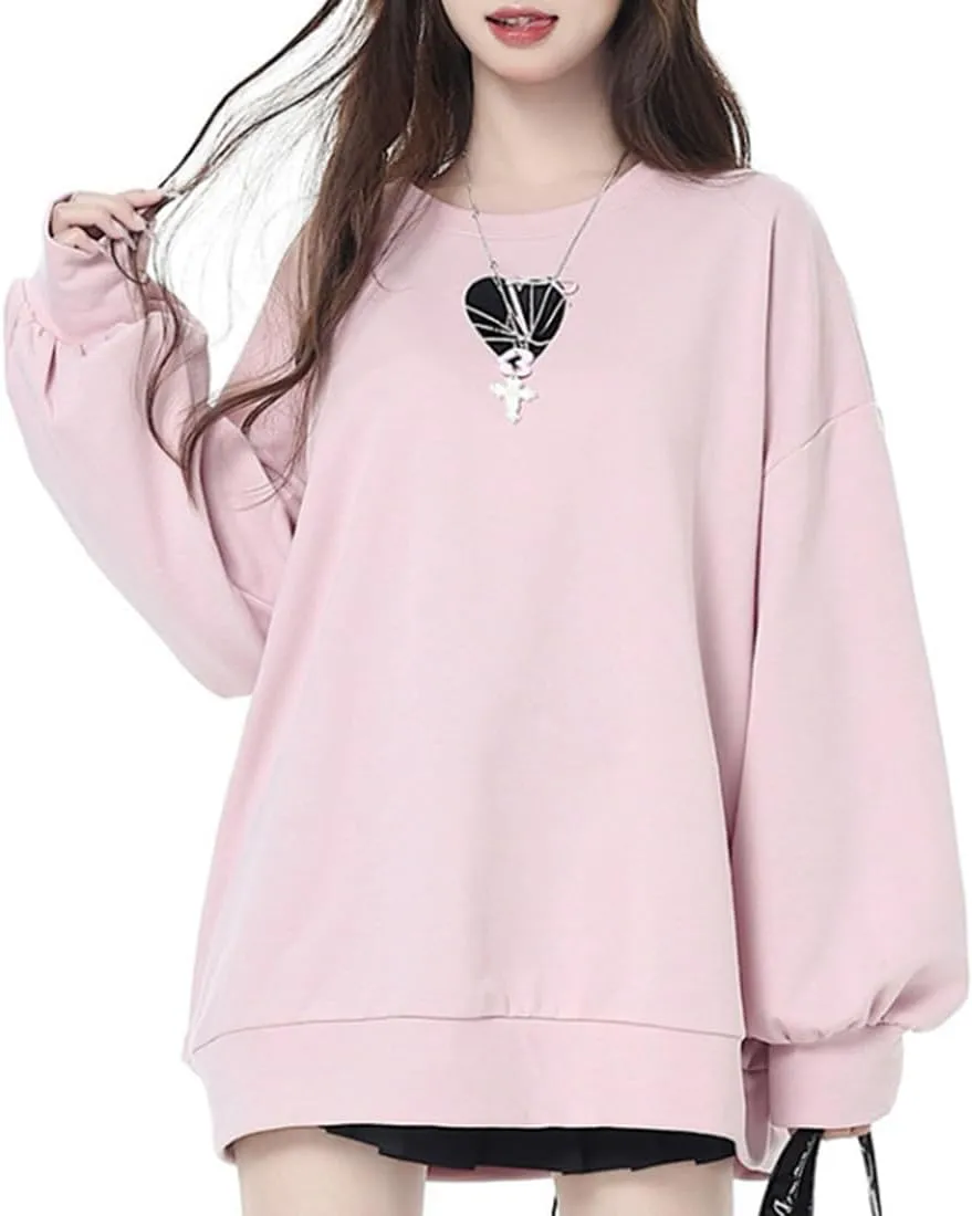 Women Back Lace Up Sweatshirt Long Sleeve Crew Neck Pullover Cute Style Outwear