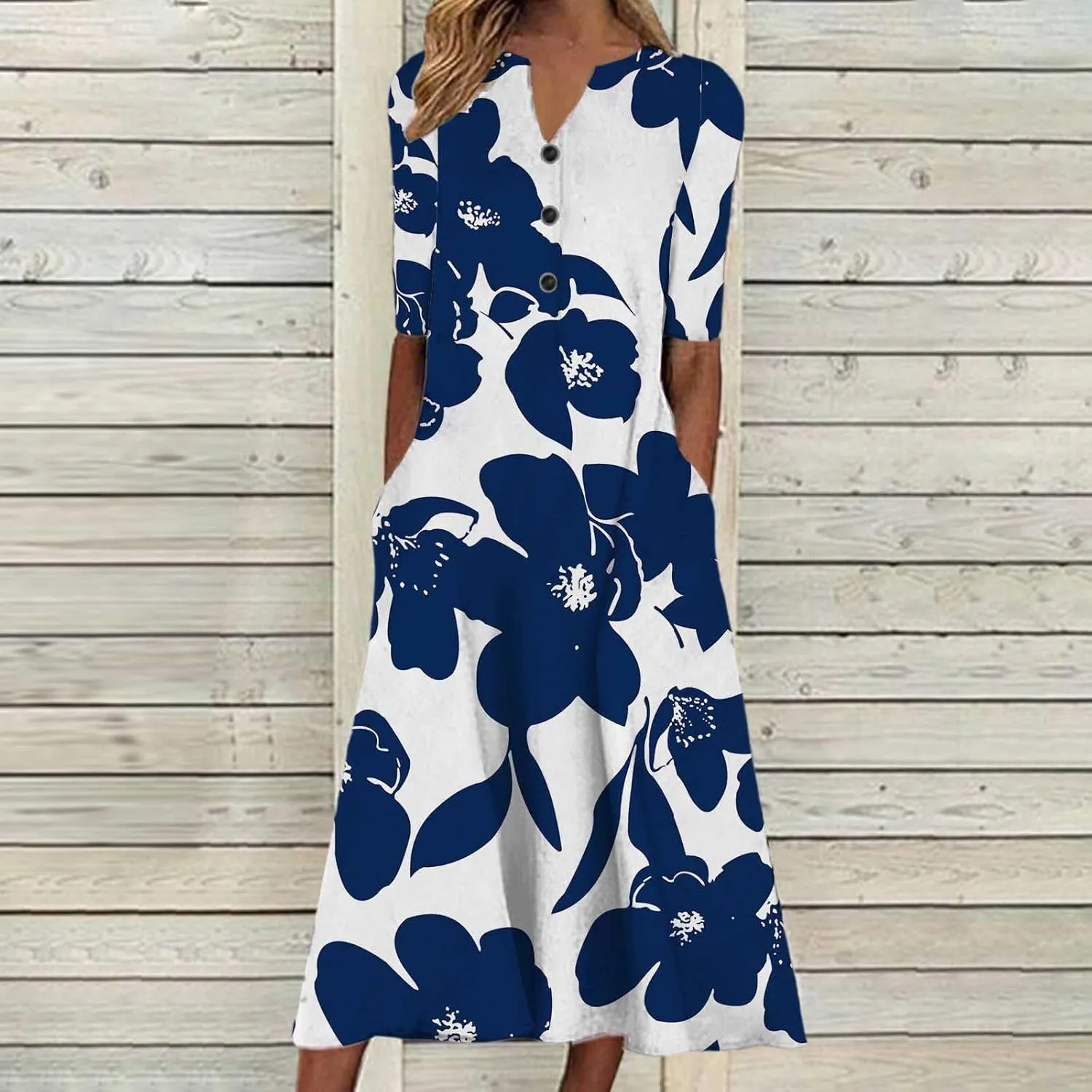 Women Boho Floral Print Midi Dress Summer Short Sleeve V Neck A-Line Dresses 2025 Casual Fashion Beach Shirt Dress