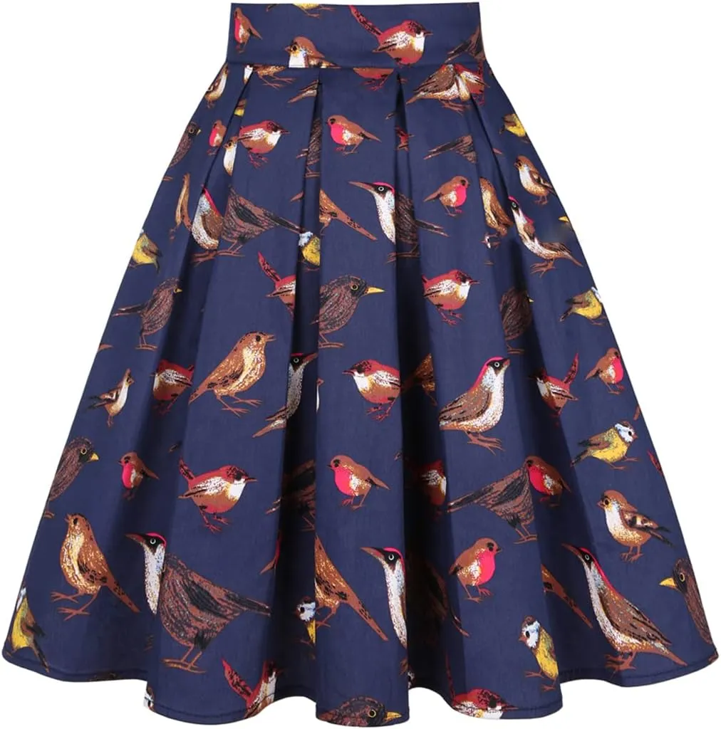 Women Gothic Floral Printed Pleated Skirt Summer High Waist Korean Harajuku Japanese Pinup Retro Vintage Midi Skirts
