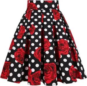Women Gothic Floral Printed Pleated Skirt Summer High Waist Korean Harajuku Japanese Pinup Retro Vintage Midi Skirts