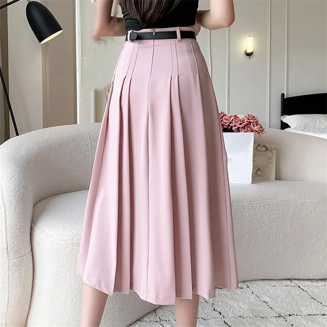 Women High Waist Pleated A-Line Skirts Long Skirt Vintage Draped Skirts