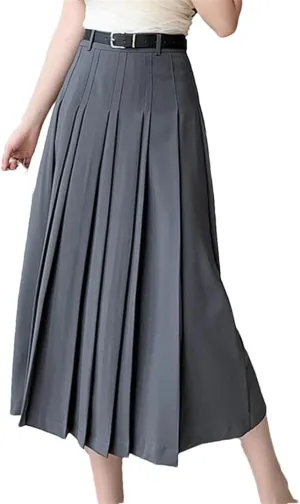 Women High Waist Pleated A-Line Skirts Long Skirt Vintage Draped Skirts