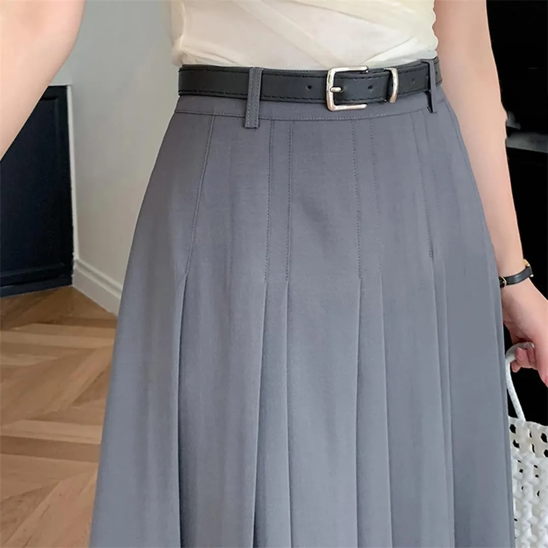 Women High Waist Pleated A-Line Skirts Long Skirt Vintage Draped Skirts