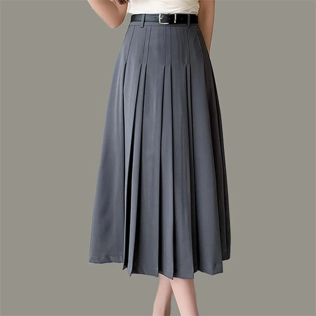 Women High Waist Pleated A-Line Skirts Long Skirt Vintage Draped Skirts