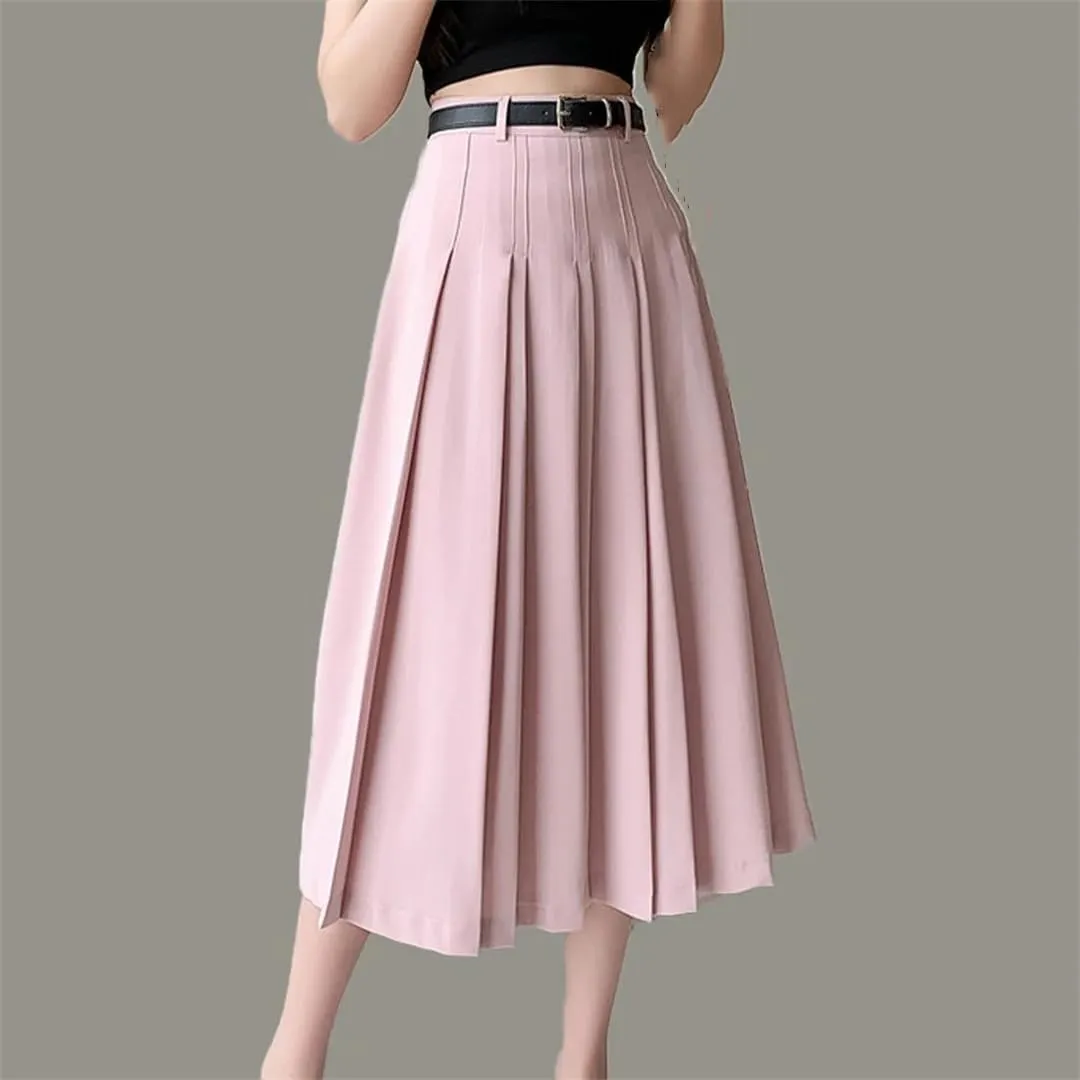 Women High Waist Pleated A-Line Skirts Long Skirt Vintage Draped Skirts