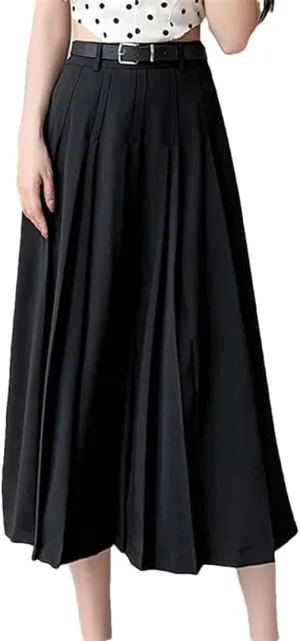 Women High Waist Pleated A-Line Skirts Long Skirt Vintage Draped Skirts