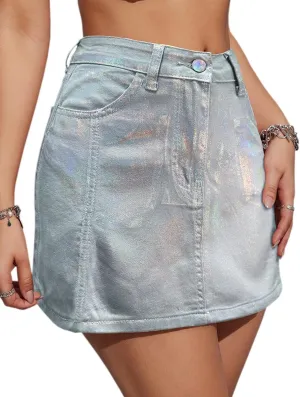 Women High Waisted Denim Mini Skort Skirts Stretchy Cute Mini Side Slit Y2k Wrap Short Skirt
