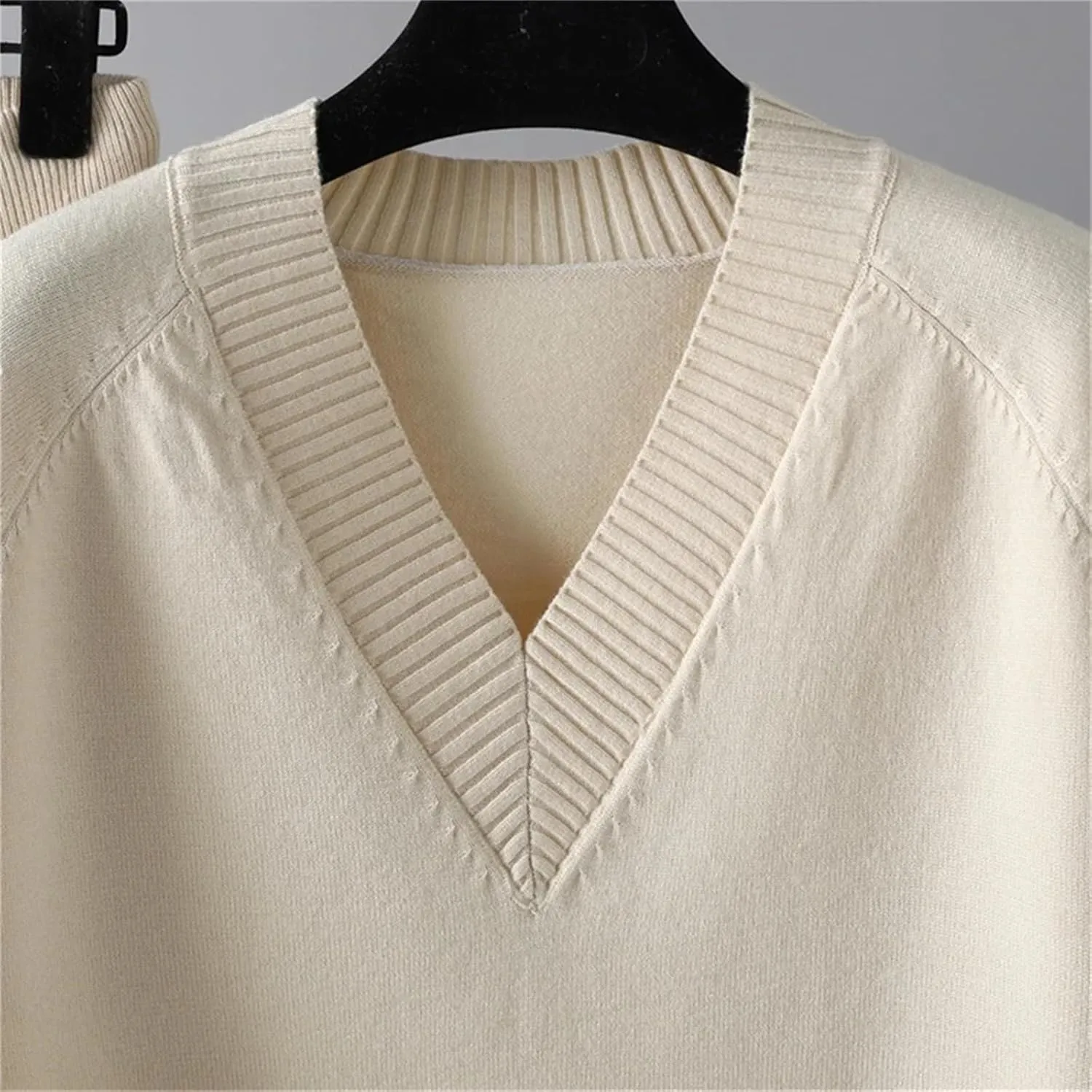 Women Knitted Sport Suits 2-Piece Drawstring Jogging Harem Pants V Neck Pullover Sweater Set