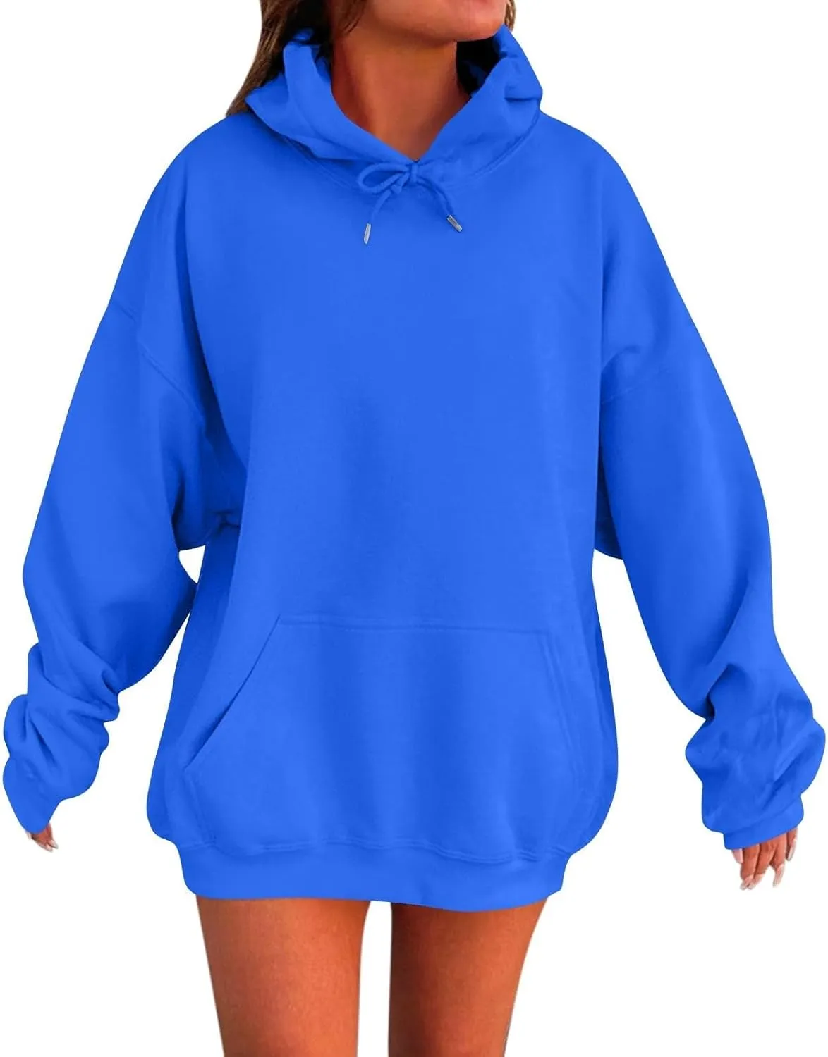 Women Oversized Hoodie Solid Color Drop Sleeve Imitation Cotton Sweatshirt Fashion Y2k Cute Loose Clothes with Pocket