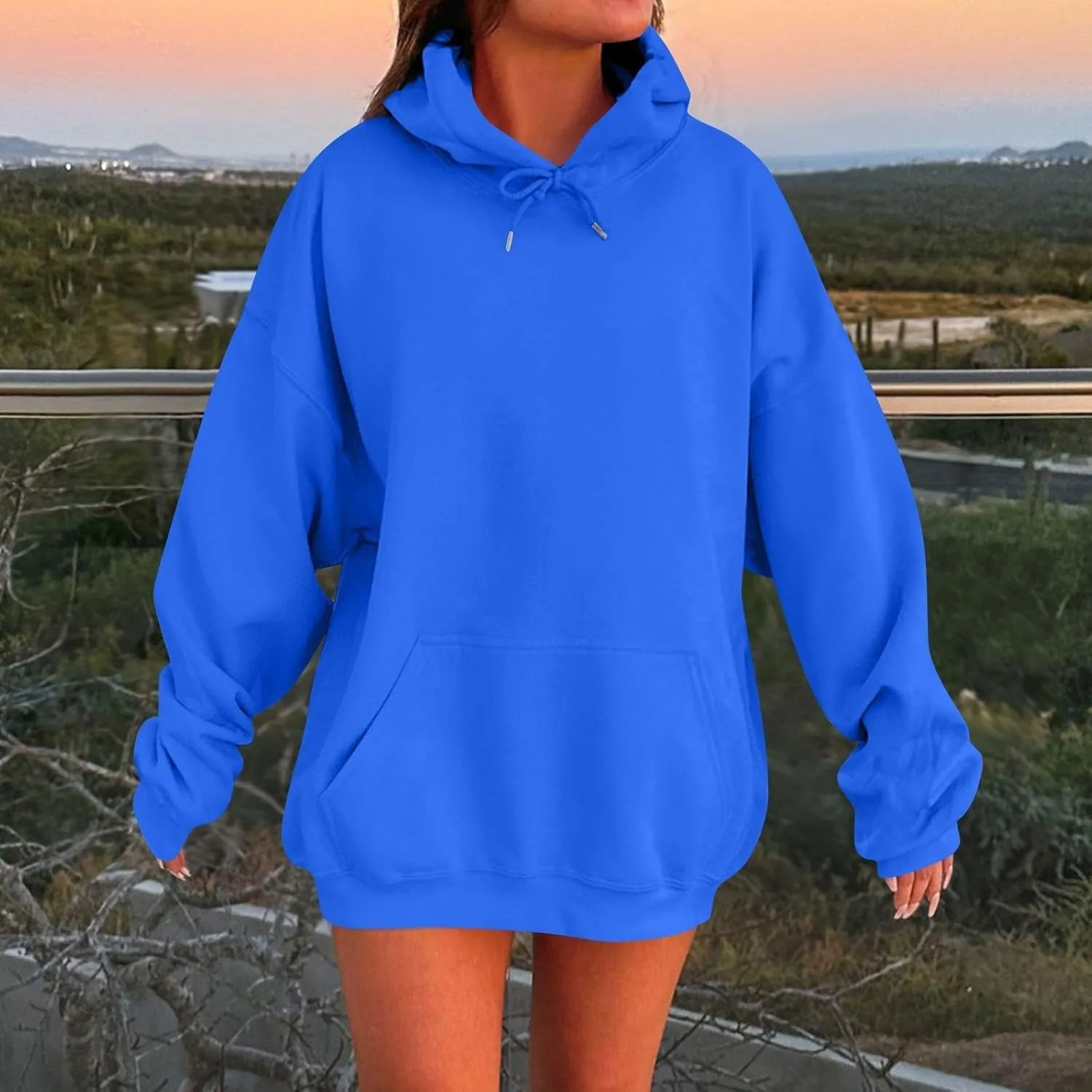 Women Oversized Hoodie Solid Color Drop Sleeve Imitation Cotton Sweatshirt Fashion Y2k Cute Loose Clothes with Pocket