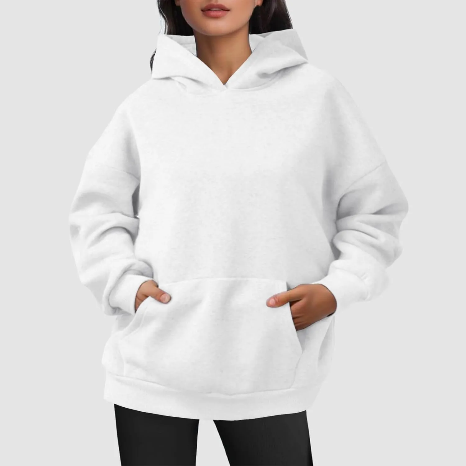 Women Oversized Hoodies Basic Solid Sweater Tops Loose Sweatshirt Hooded Pullover with Pocket Winter 2024 Fall