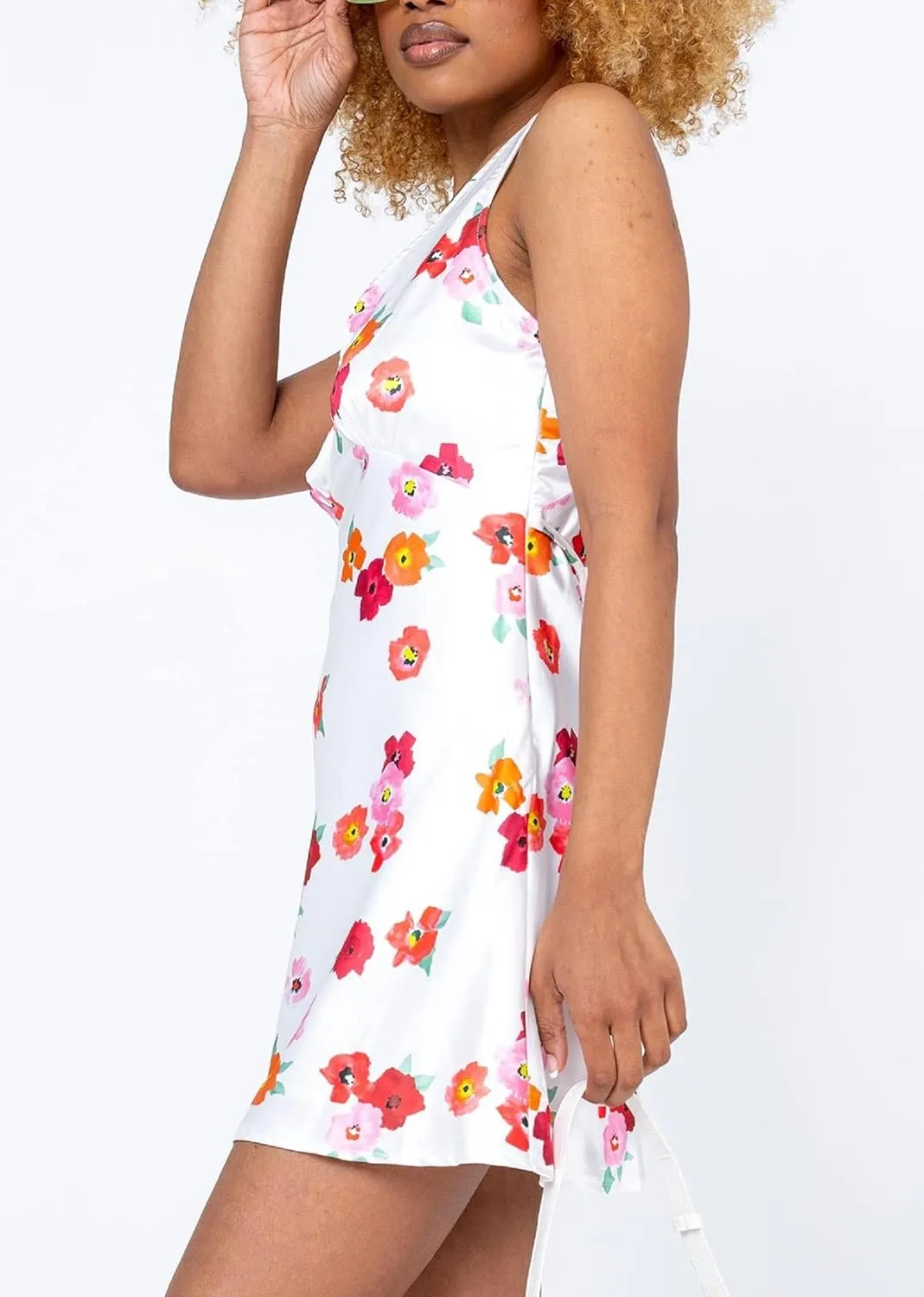 Women Sexy Floral Cami Mini Dress Y2k Low Cut Bodycon Short Tube Dress Sleeveless Backless Spaghetti Strap Sundress