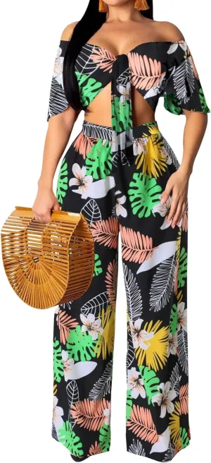 Women Sexy Swimsuit And Cover Up Set Wide Leg Jumpsuit Spaghetti Strap Top Long Pants Summer Beach Sets